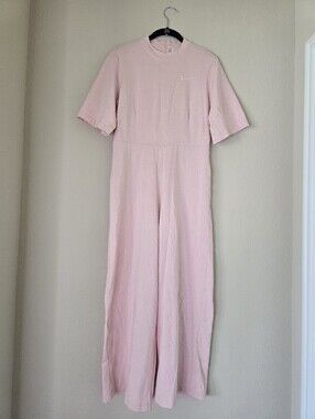 Nike Womens Short Sleeve Jersey Cotton Jumpsuit Size Small Color Pink Wide Leg